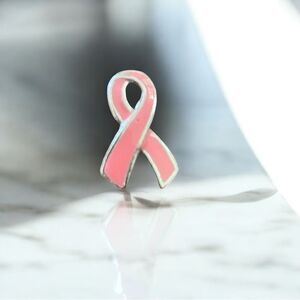 Vintage Pink Awareness Ribbon Pin – Silver Tone